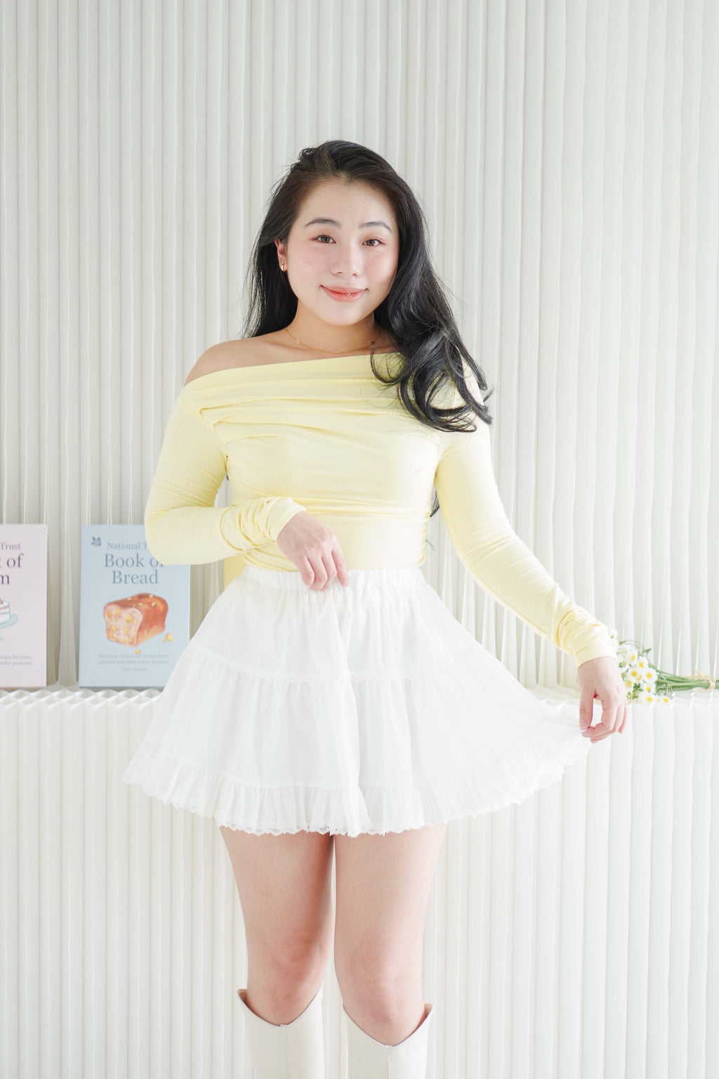 Rylee Ruched Toga Long Sleeve Top in Yellow