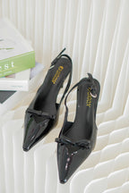 Camille Pointy Ribbon Heels in Black