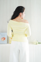 Rylee Ruched Toga Long Sleeve Top in Yellow