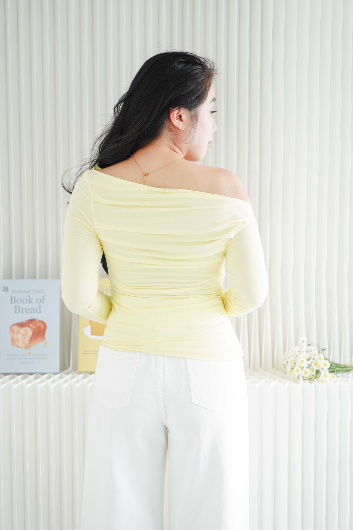 Rylee Ruched Toga Long Sleeve Top in Yellow