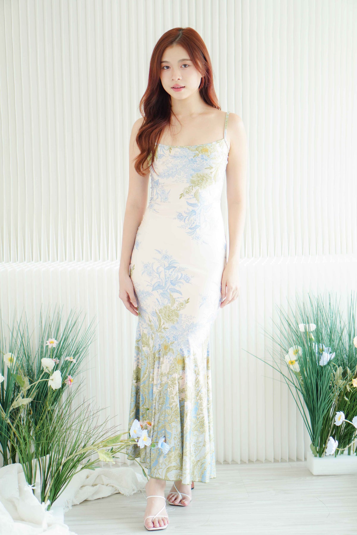 Chesie Floral Maxi Dress in Blue Green