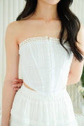 Coral Vine Embroidery Corset Tube Top in White