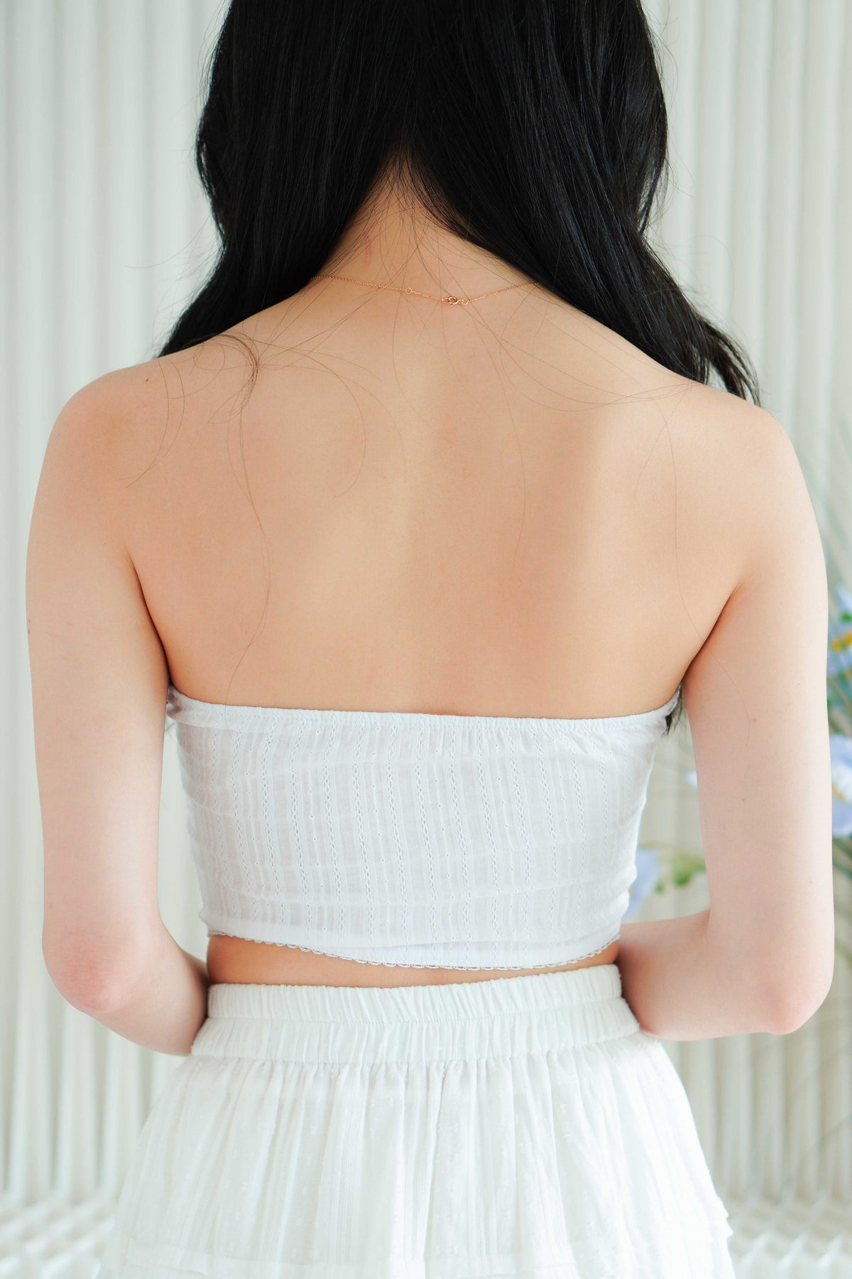 Coral Vine Embroidery Corset Tube Top in White