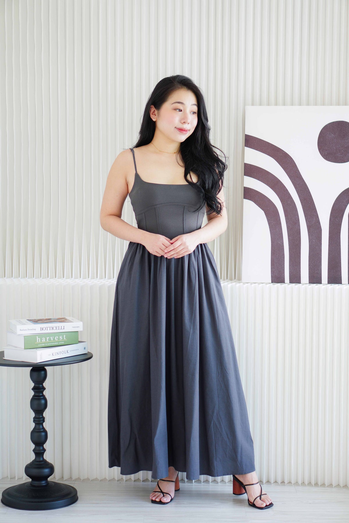 Eletta Maxi Flowy Dress in Dark Grey