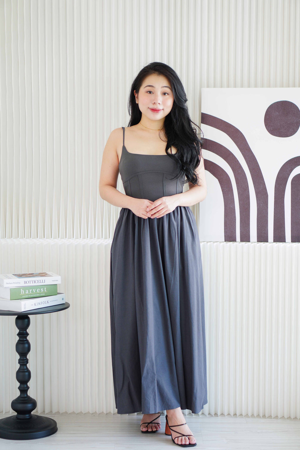 Eletta Maxi Flowy Dress in Dark Grey
