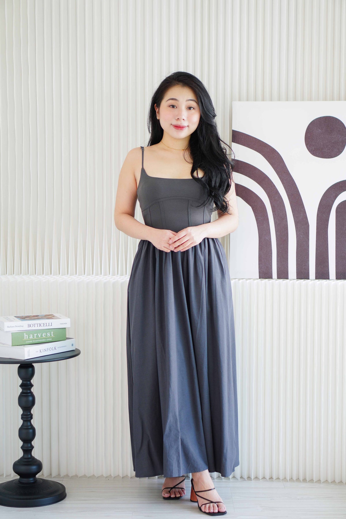 Eletta Maxi Flowy Dress in Dark Grey
