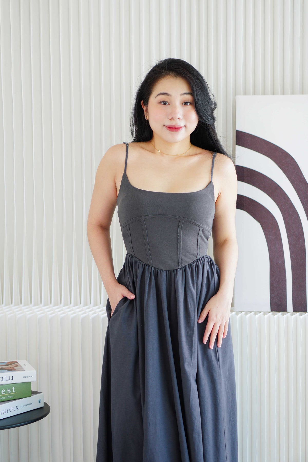 Eletta Maxi Flowy Dress in Dark Grey