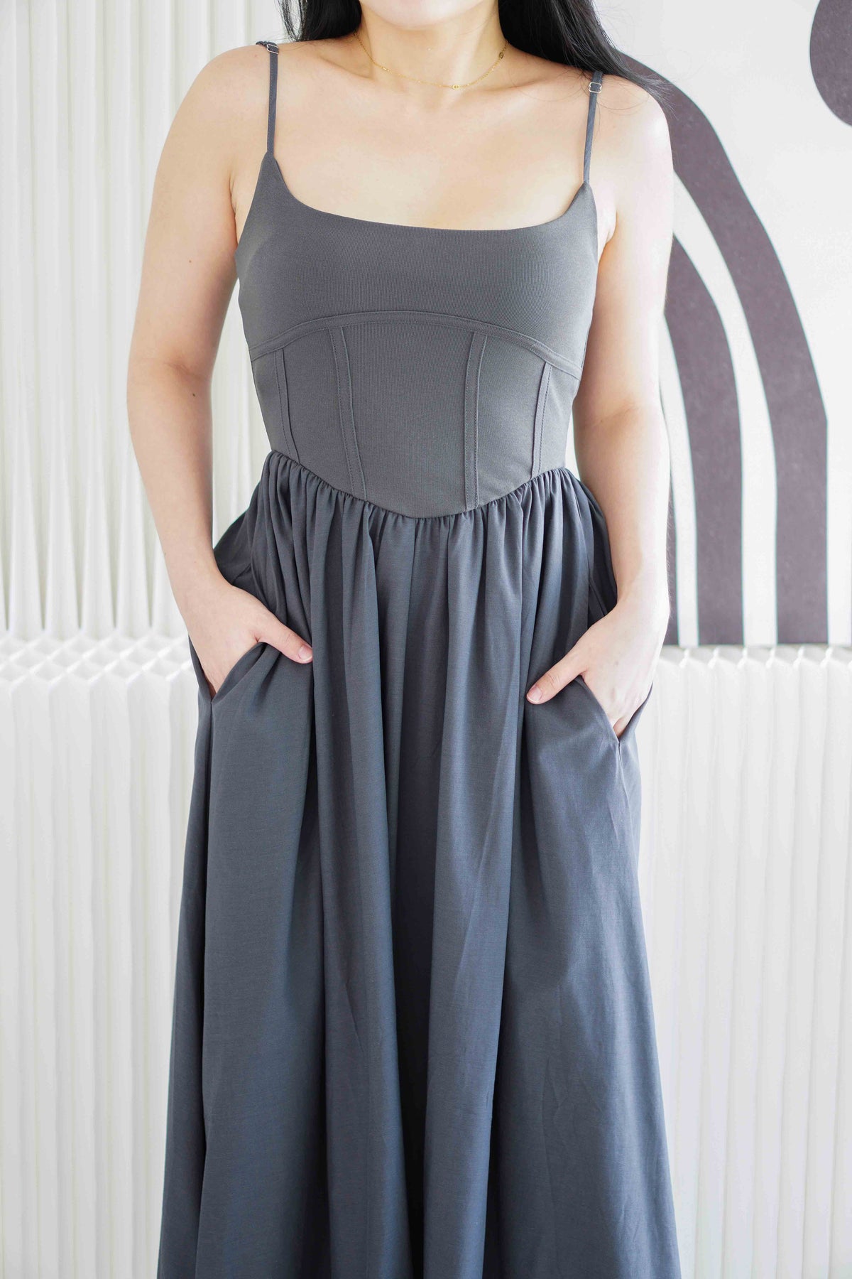 Eletta Maxi Flowy Dress in Dark Grey
