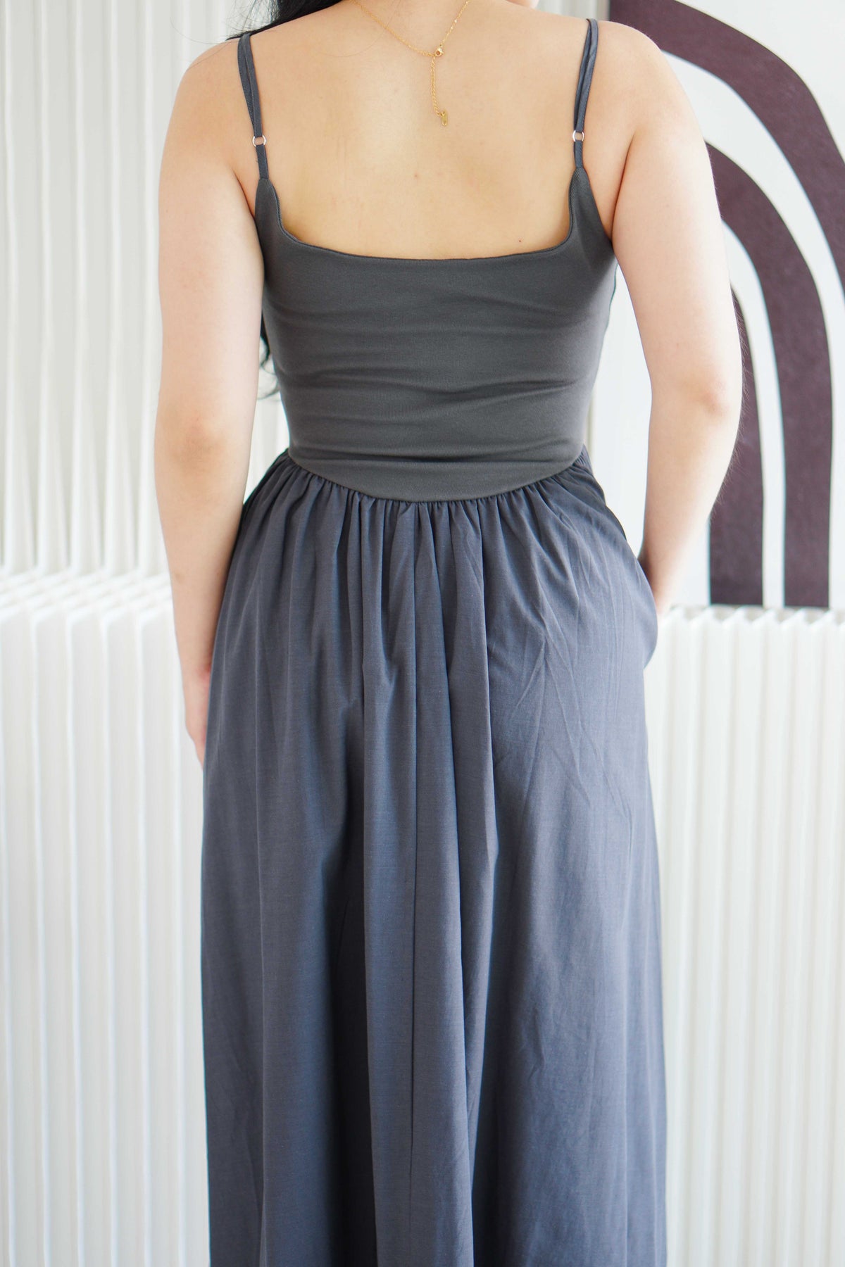 Eletta Maxi Flowy Dress in Dark Grey