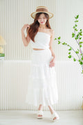 Yoo Crochet Lace Layered Maxi Skirt in White