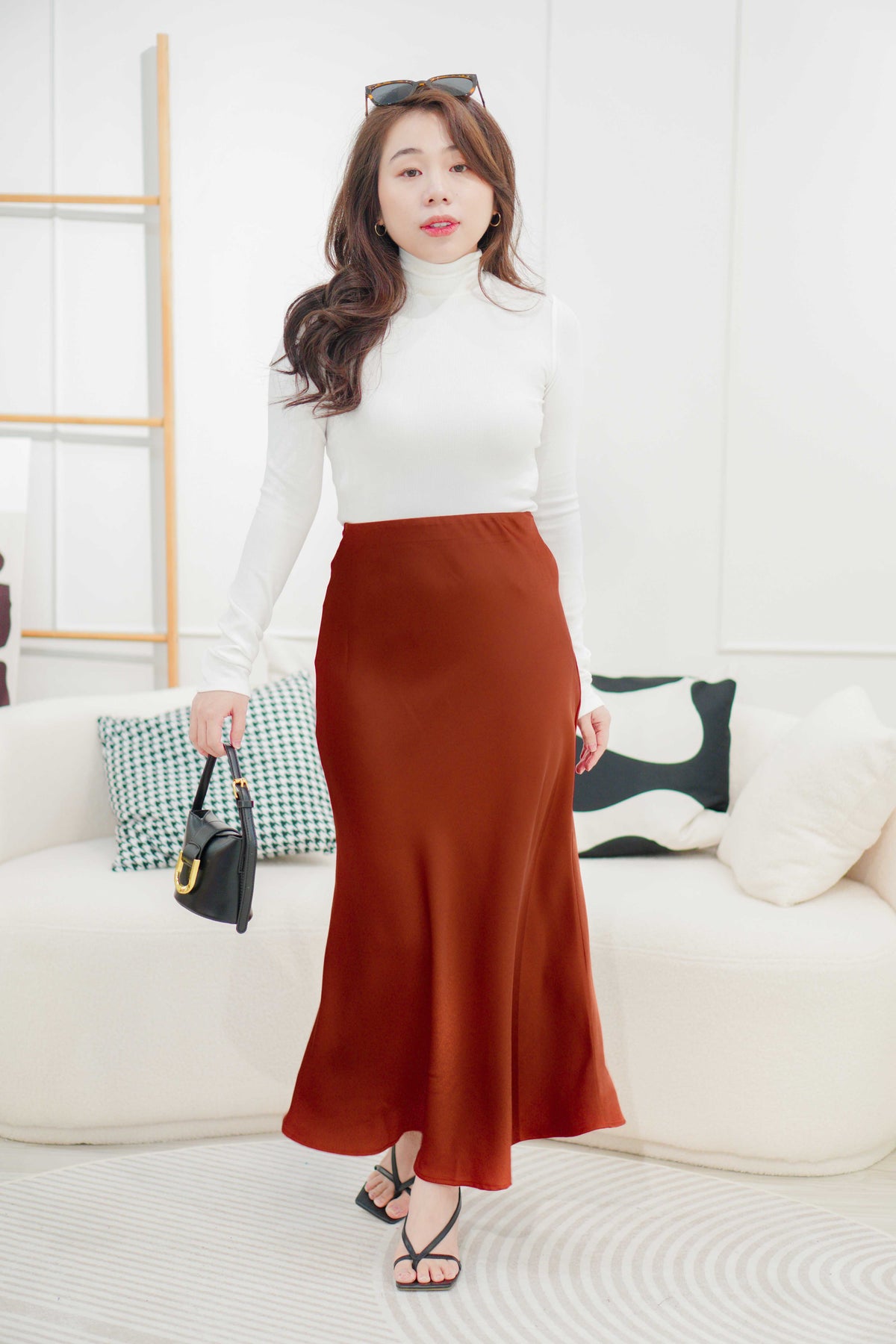 With Faith Satin Skirt in Brick Red