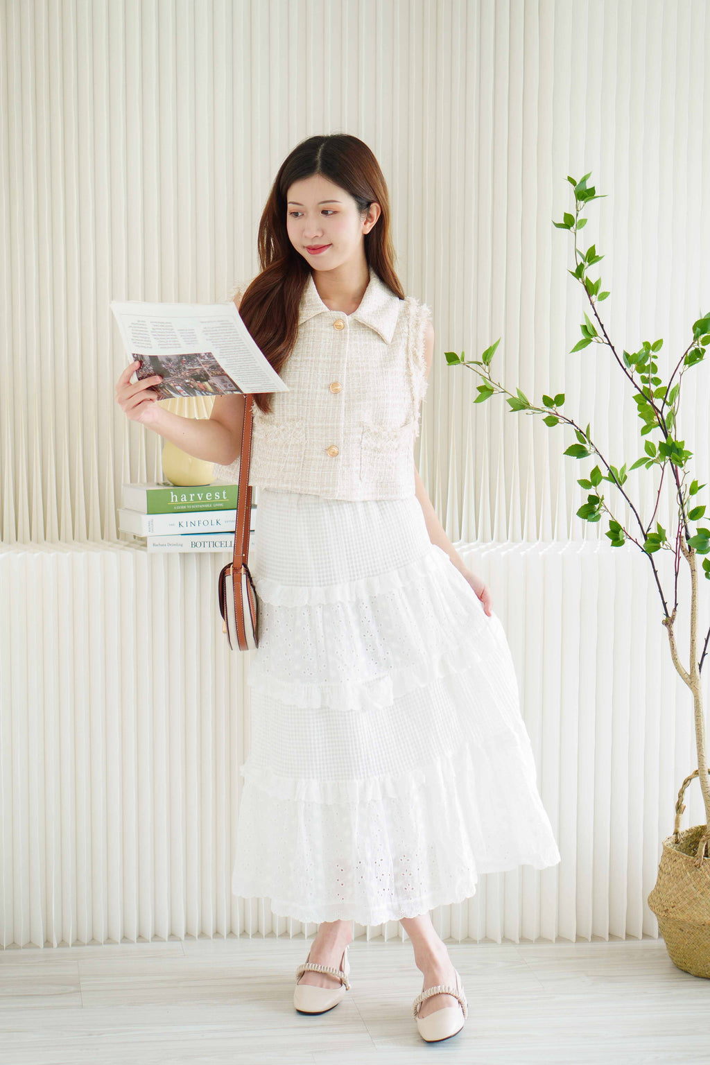 Yoo Crochet Lace Layered Maxi Skirt in White