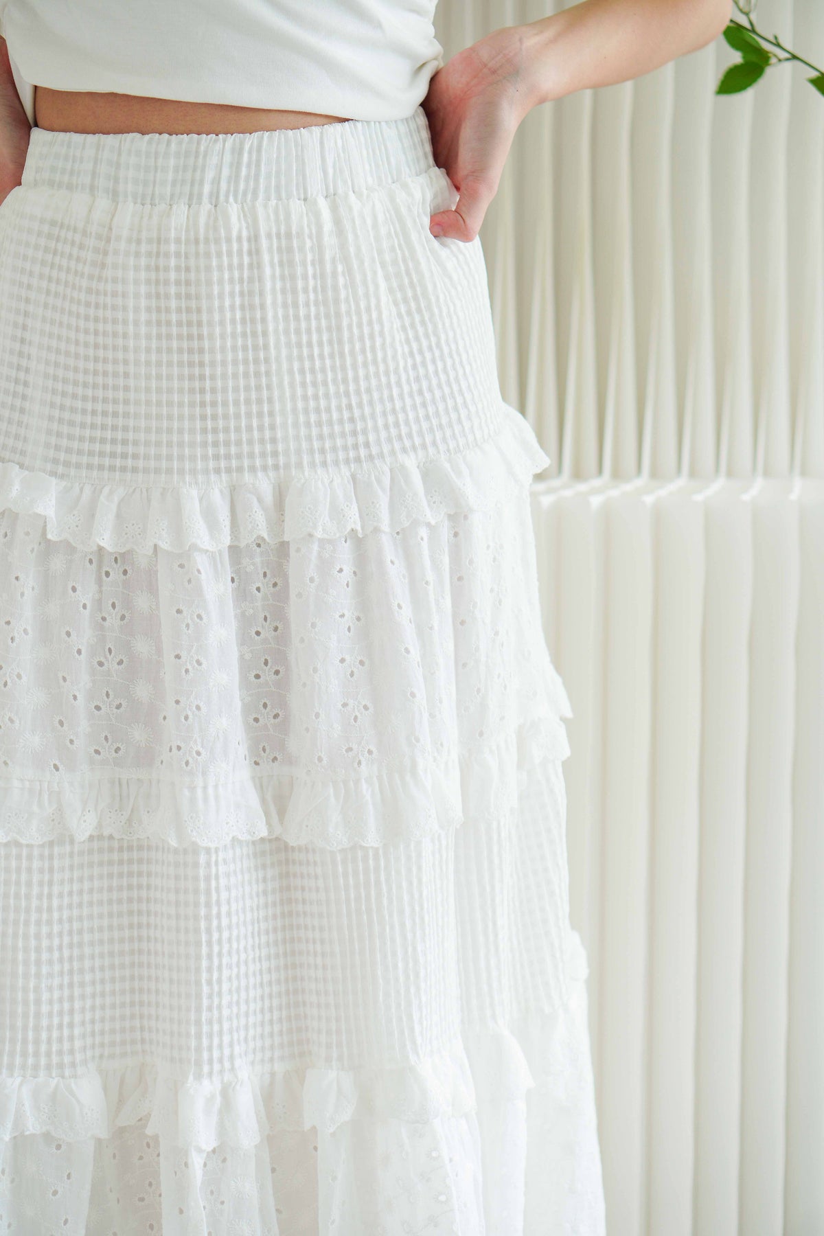 Yoo Crochet Lace Layered Maxi Skirt in White
