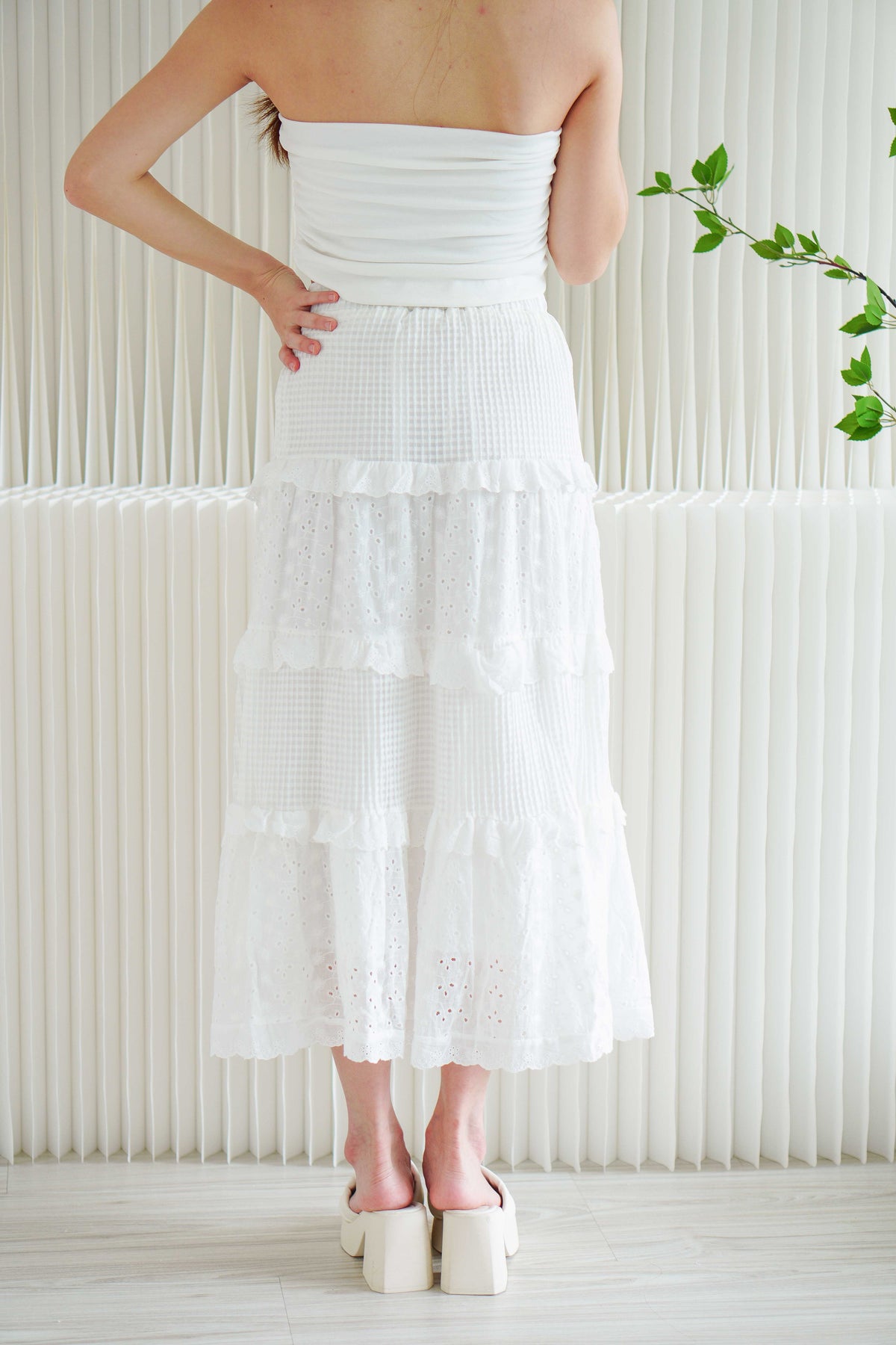 Yoo Crochet Lace Layered Maxi Skirt in White