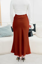 With Faith Satin Skirt in Brick Red