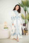 Octavia Floral Long Sleeve Dress with Belt in Blue