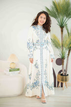 Octavia Floral Long Sleeve Dress with Belt in Blue