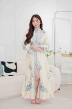 Octavia Floral Long Sleeve Dress with Belt in Blue