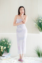 Amethyst Ombre Mesh Ruched Bodycon Dress in Purple
