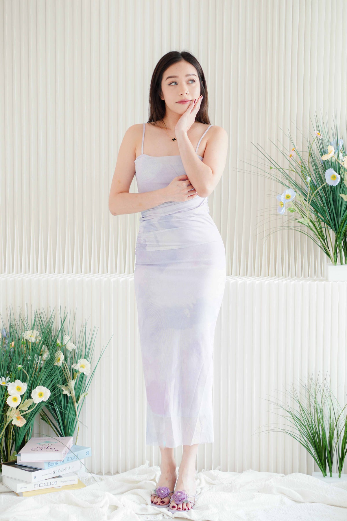 Amethyst Ombre Mesh Ruched Bodycon Dress in Purple