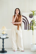 Candace Ruched Cowl Neck Top in Brown