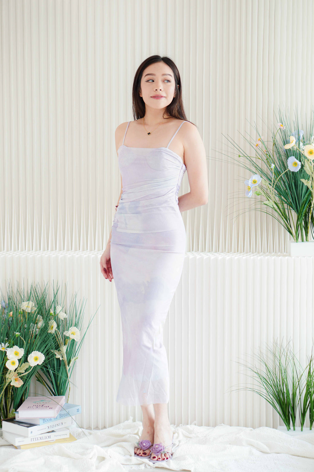 Amethyst Ombre Mesh Ruched Bodycon Dress in Purple