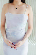 Amethyst Ombre Mesh Ruched Bodycon Dress in Purple