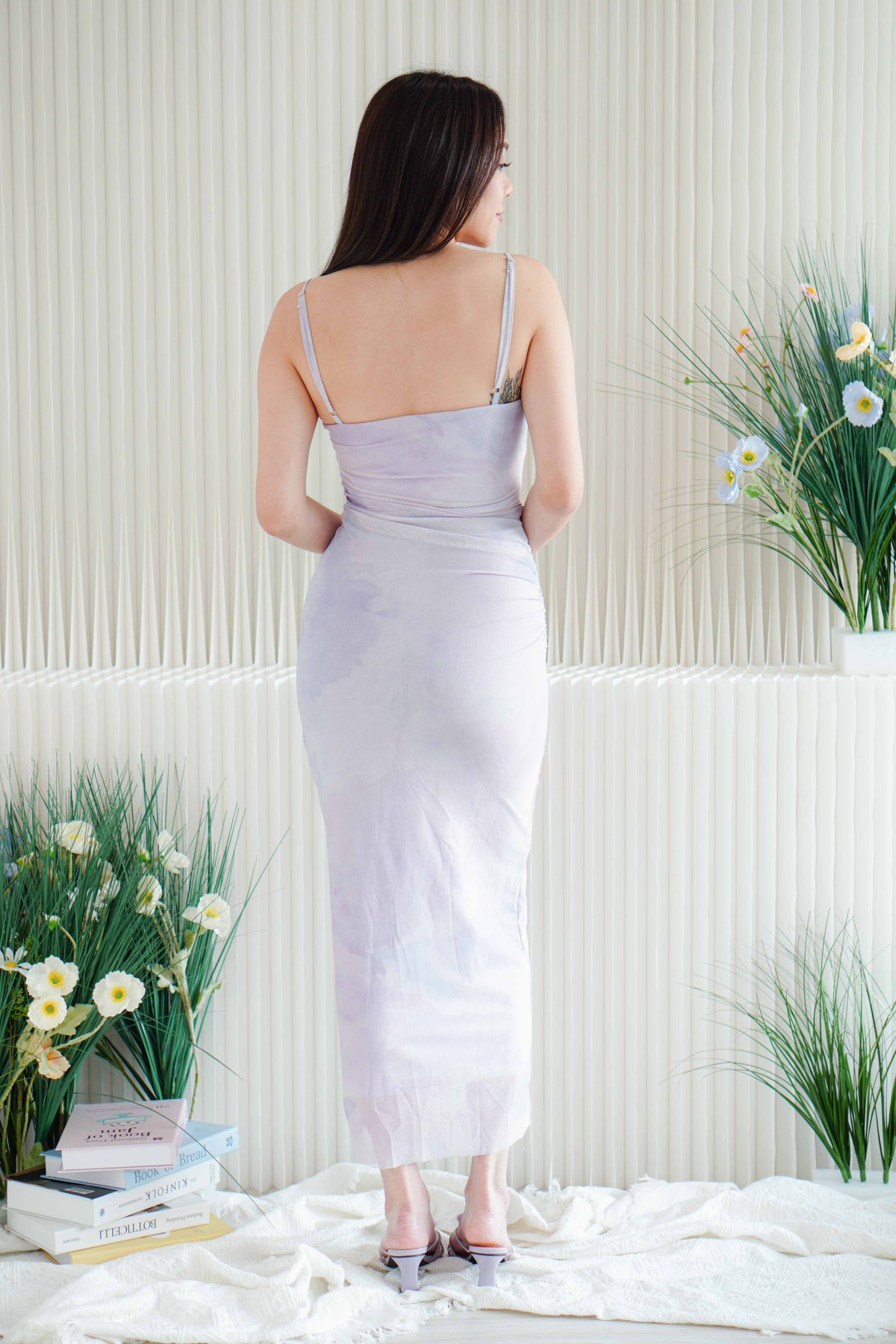 Amethyst Ombre Mesh Ruched Bodycon Dress in Purple