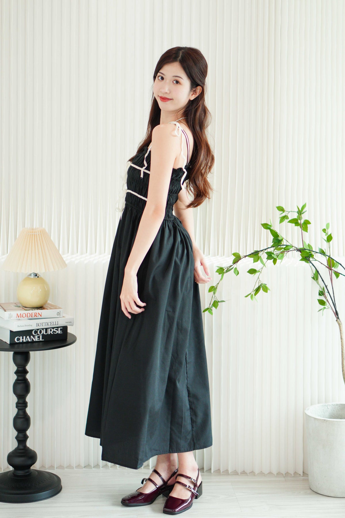 Giarra Self Tied Ribbon Maxi Dress in Black