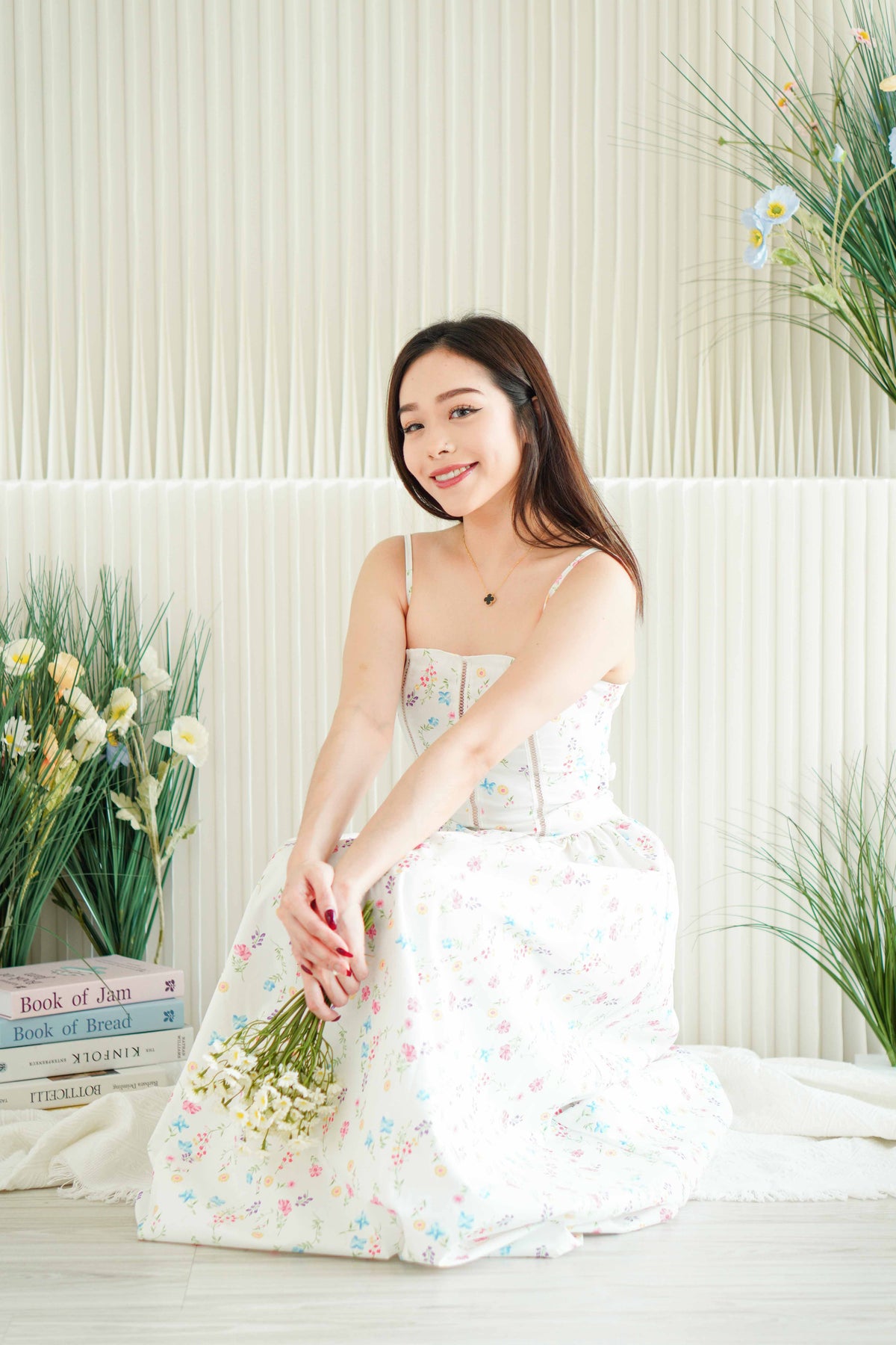 Cassidy Floral Bustier Maxi Dress in White