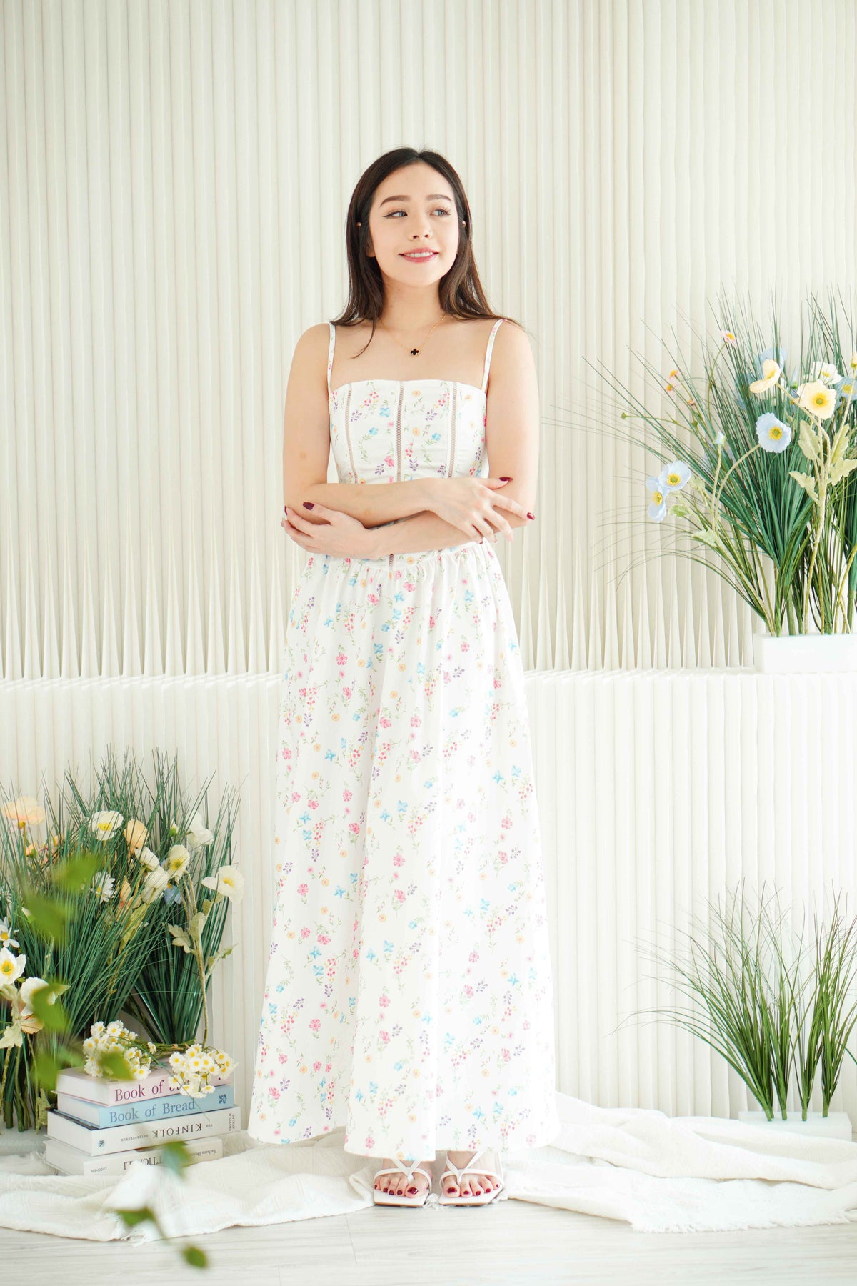 Cassidy Floral Bustier Maxi Dress in White