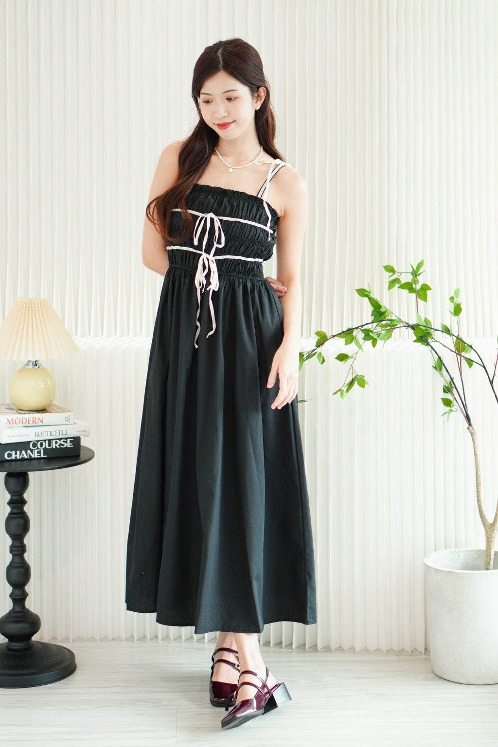 Giarra Self Tied Ribbon Maxi Dress in Black