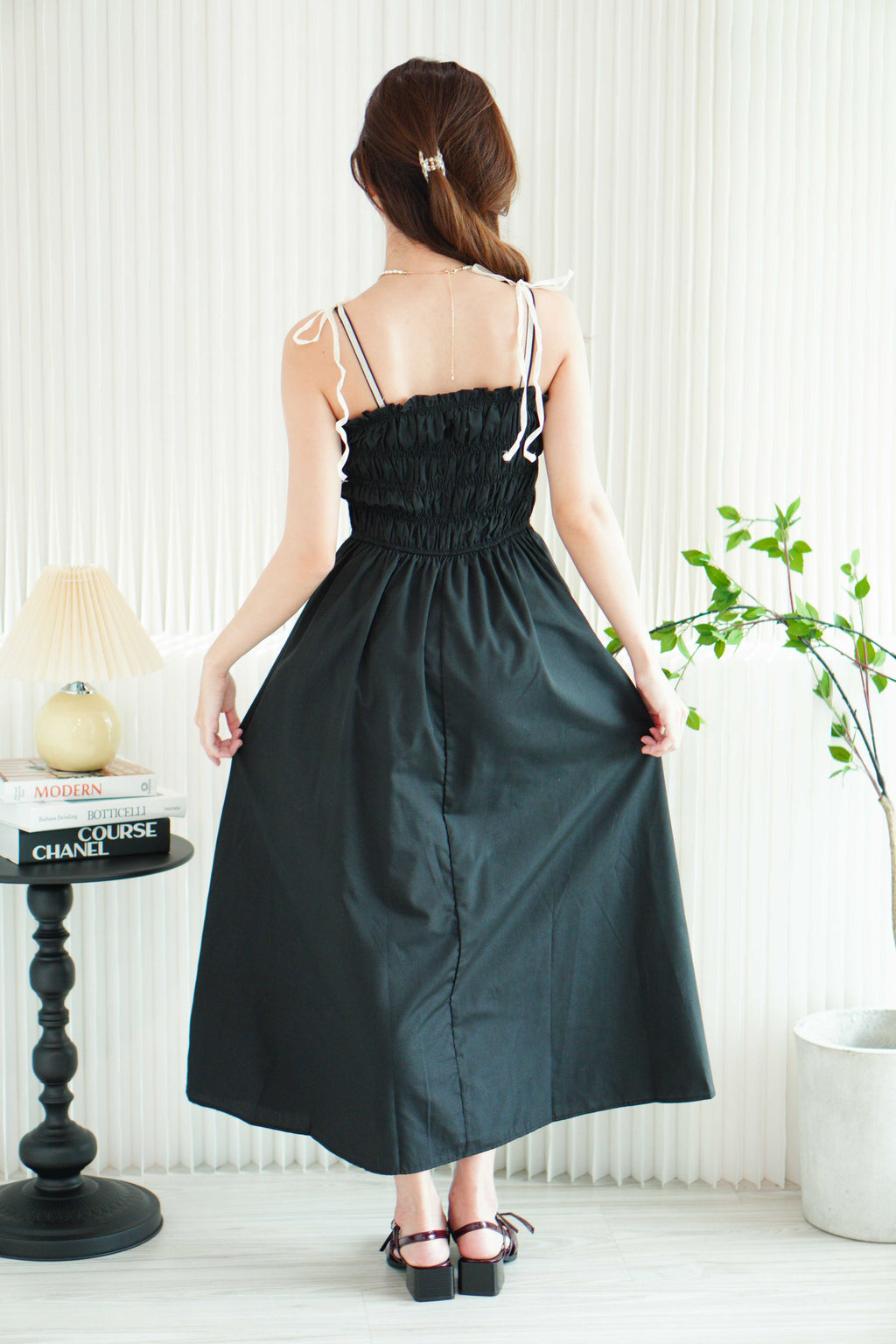 Giarra Self Tied Ribbon Maxi Dress in Black