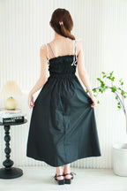 Giarra Self Tied Ribbon Maxi Dress in Black