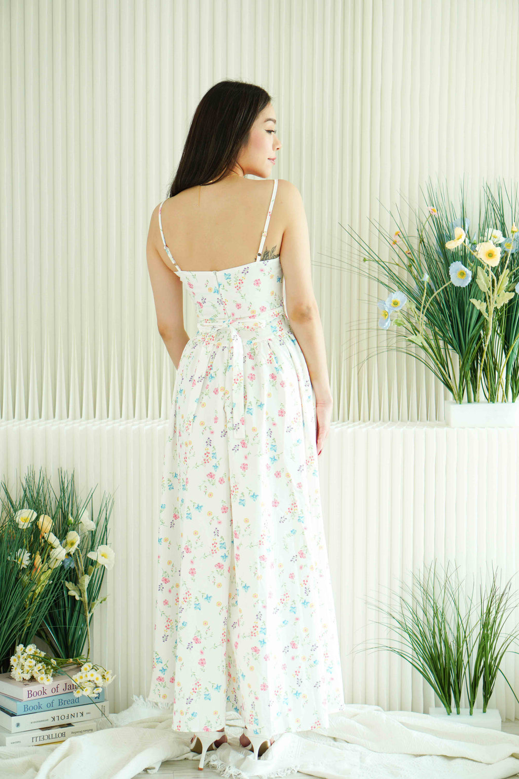 Cassidy Floral Bustier Maxi Dress in White