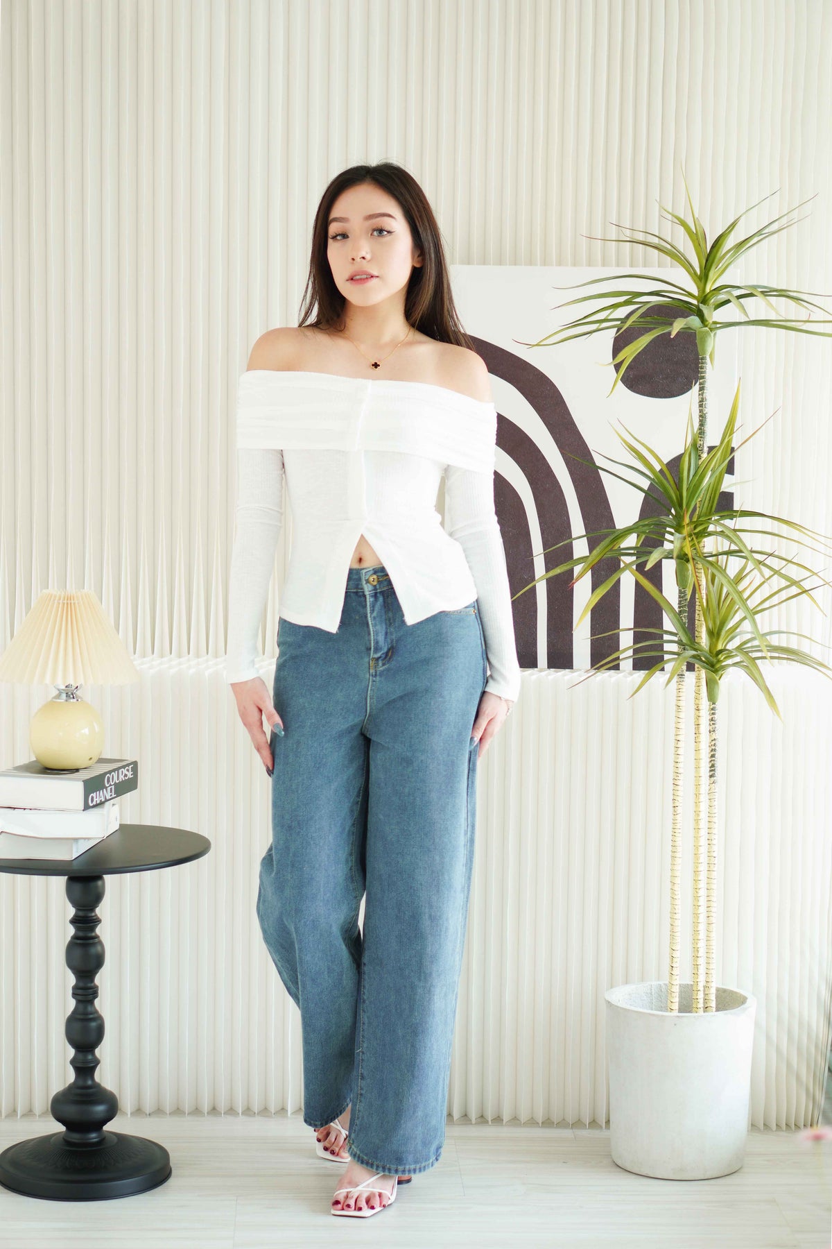 Skye Off Shoulder Long Sleeve Top in White