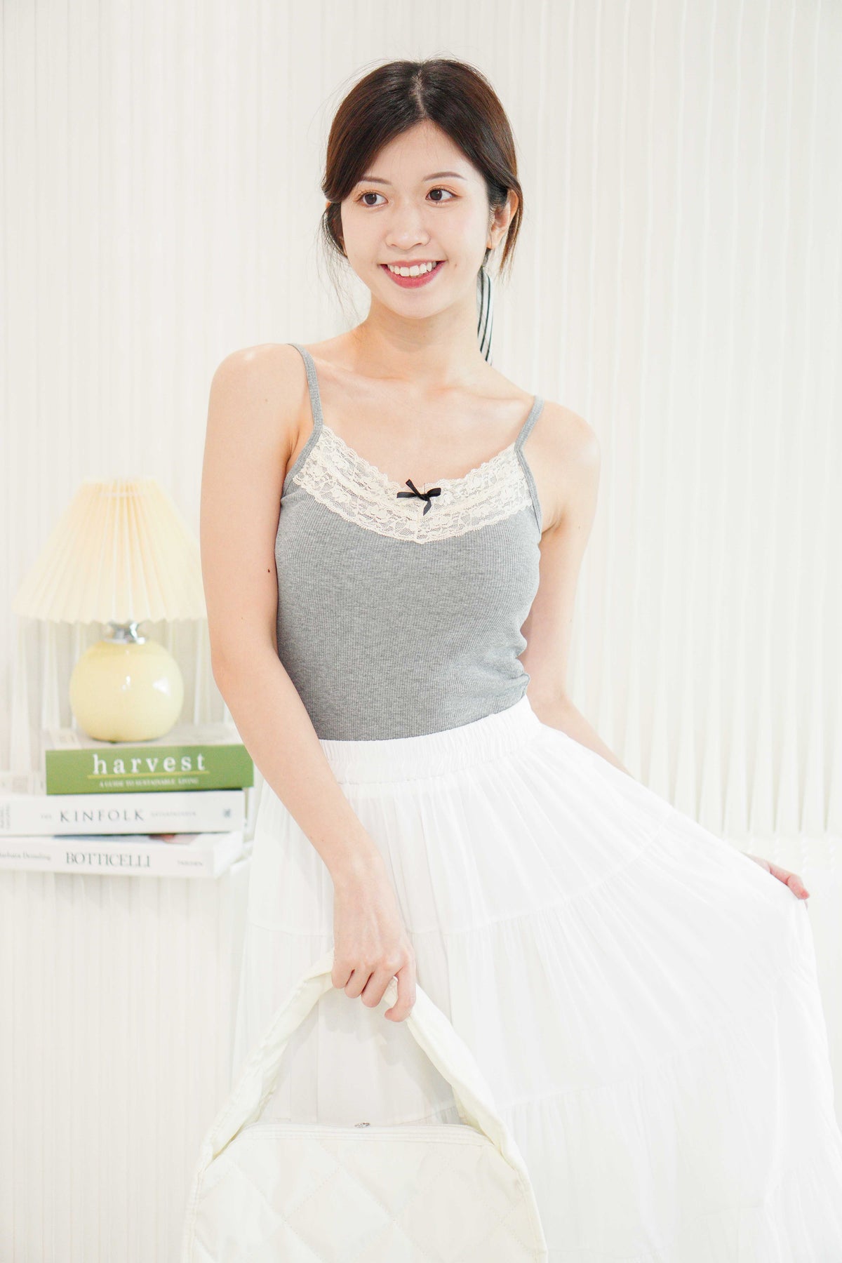 Bowie Mini Ribbon Padded Camisole Top in Grey