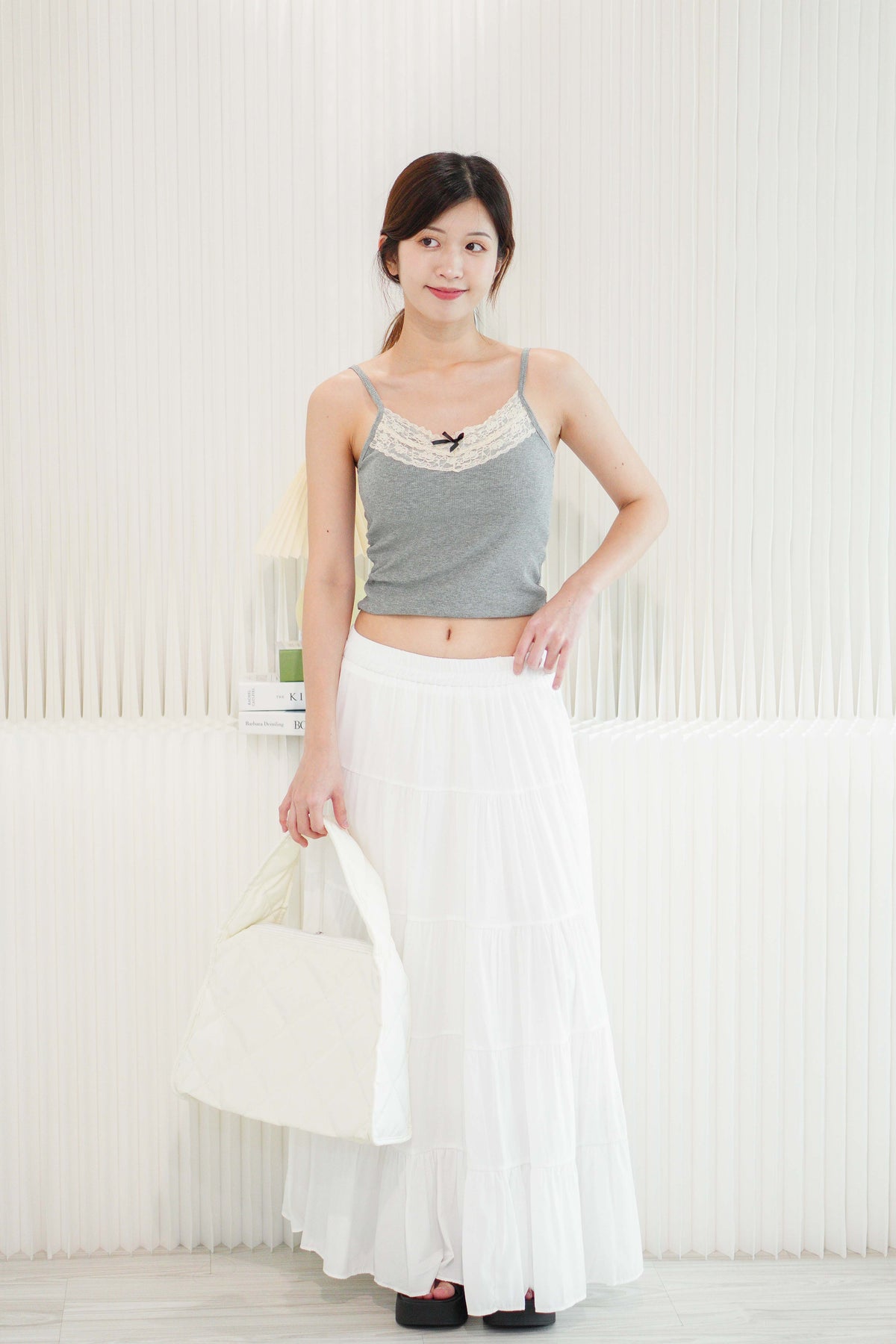 Bowie Mini Ribbon Padded Camisole Top in Grey