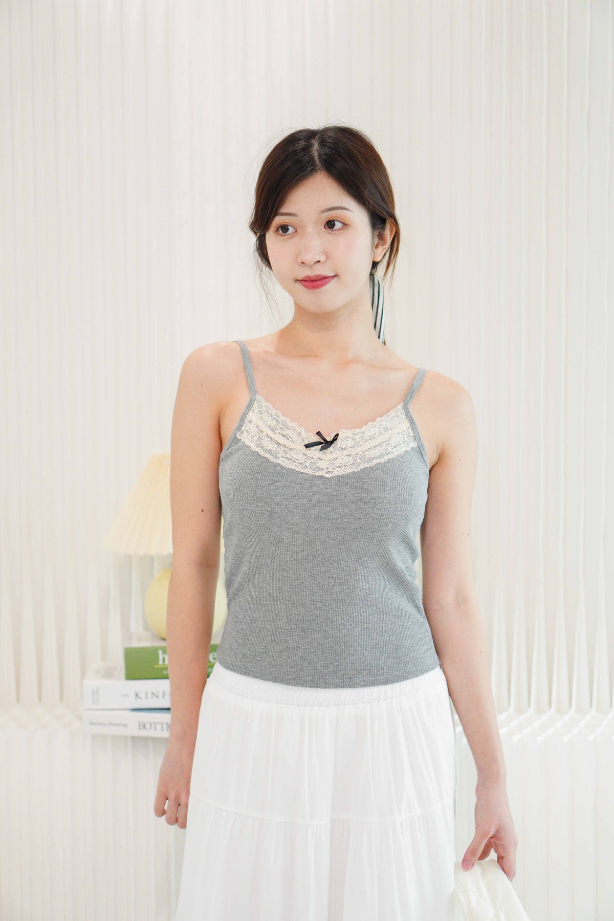 Bowie Mini Ribbon Padded Camisole Top in Grey