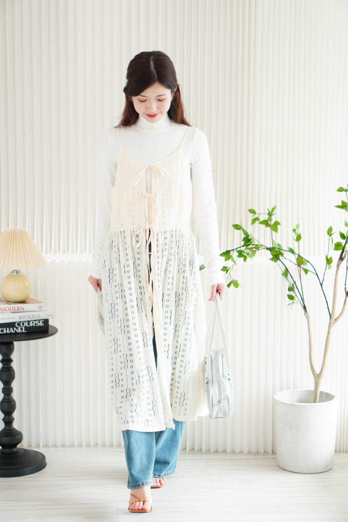 Mayara Lace Sheer Overlay Dress in Cream