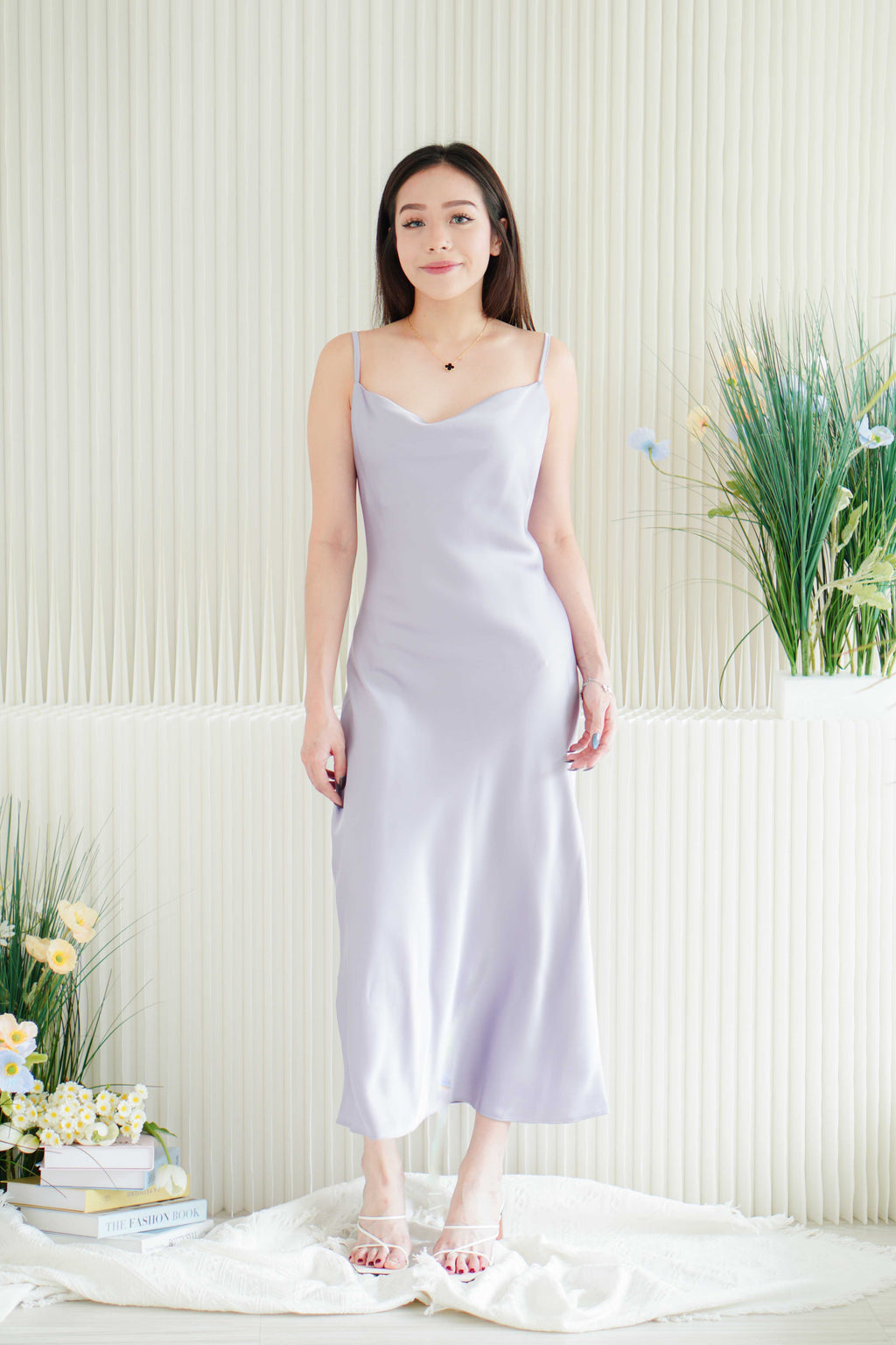 Violeta Cowl Neck Satin Slip Dress in Purple