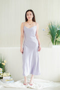 Violeta Cowl Neck Satin Slip Dress in Purple