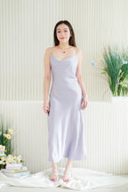 Violeta Cowl Neck Satin Slip Dress in Purple