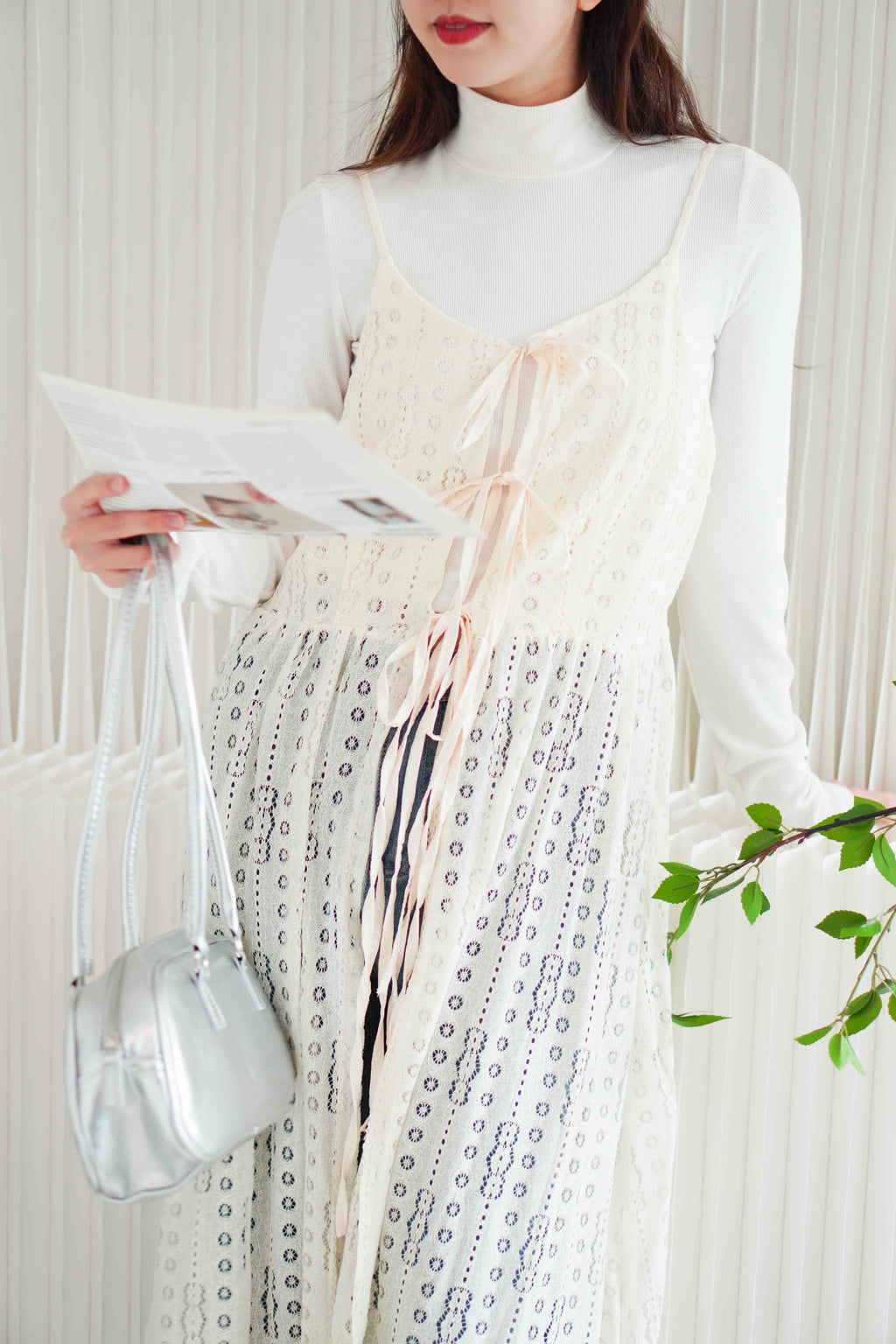 Mayara Lace Sheer Overlay Dress in Cream