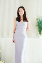 Violeta Cowl Neck Satin Slip Dress in Purple