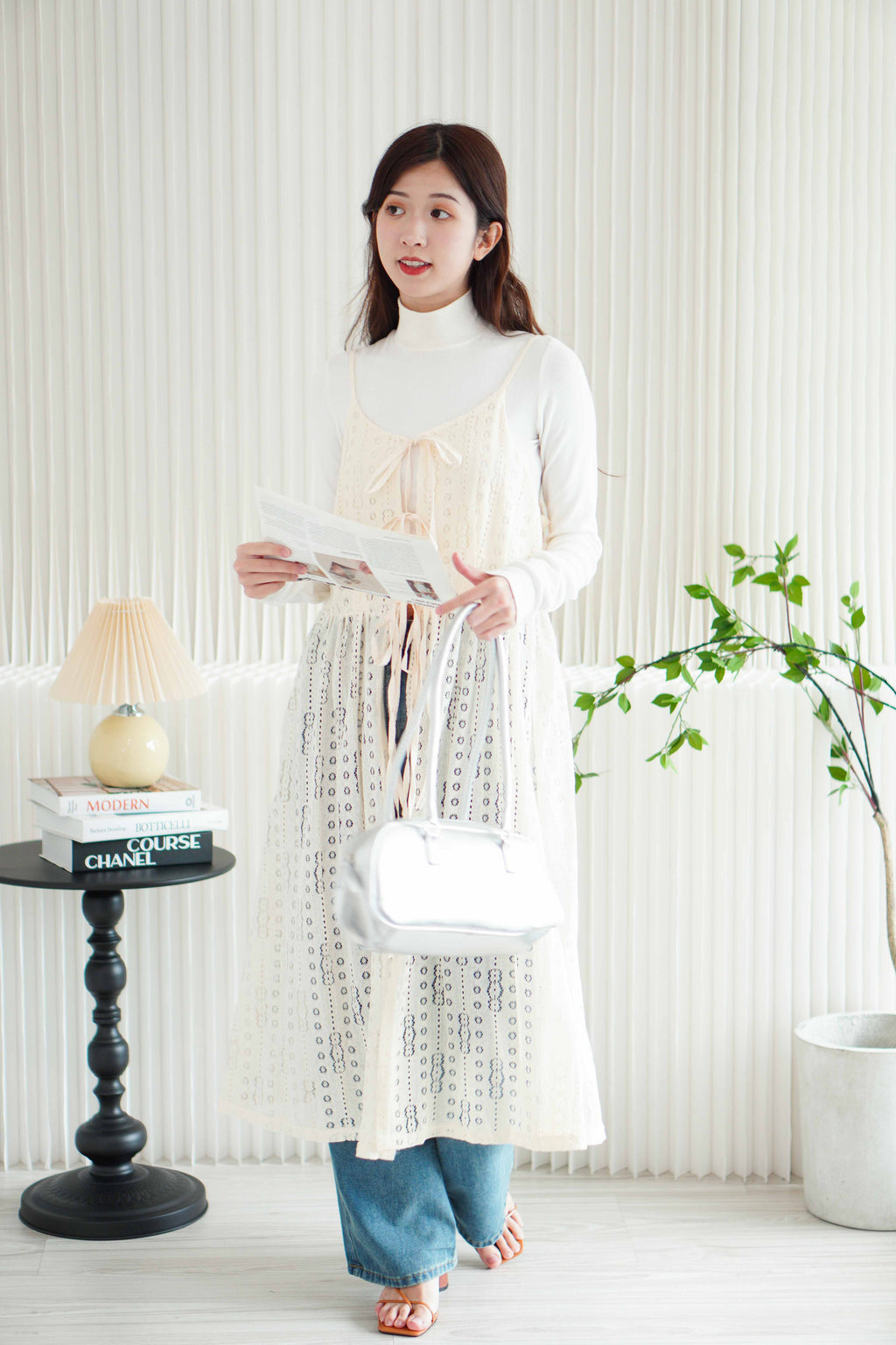 Mayara Lace Sheer Overlay Dress in Cream