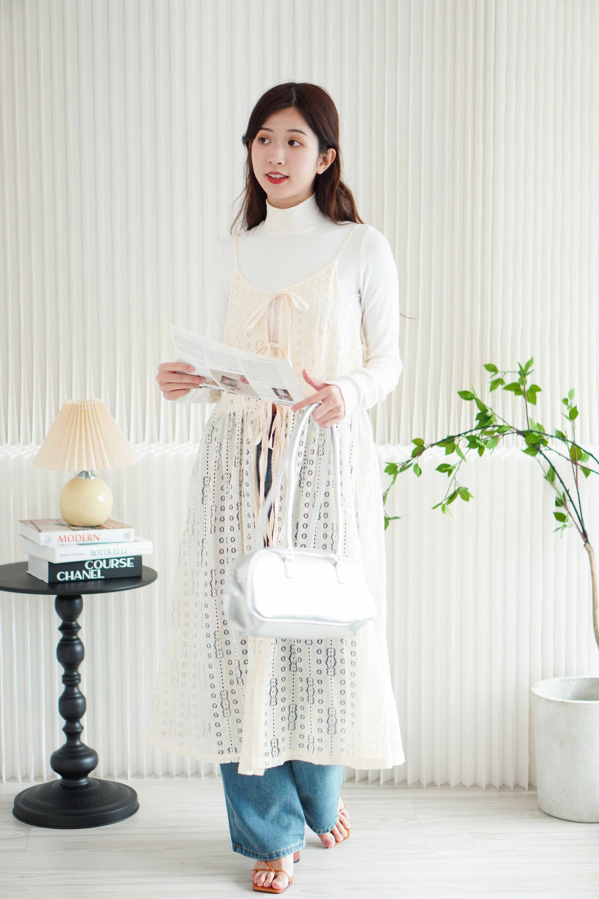 Mayara Lace Sheer Overlay Dress in Cream