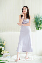 Violeta Cowl Neck Satin Slip Dress in Purple