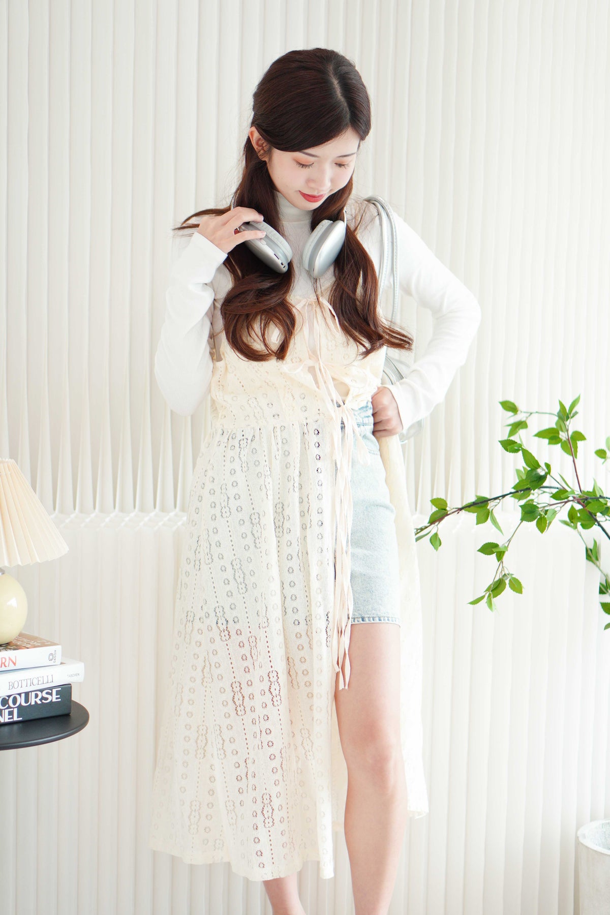 Mayara Lace Sheer Overlay Dress in Cream