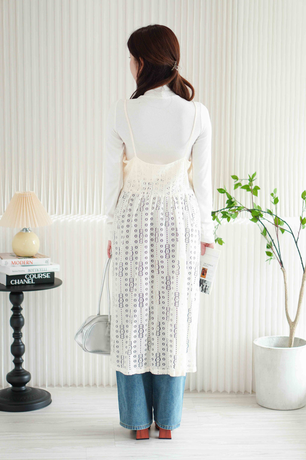 Mayara Lace Sheer Overlay Dress in Cream